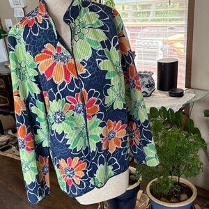Alfred Dunner Floral Bomber Jacket - Navy, Green, Orange